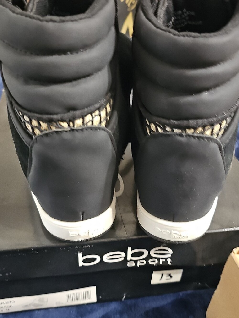 bebe Black and Gold High-Top Wedge Sneakers for Women Size 9 - Picture 7 of 12